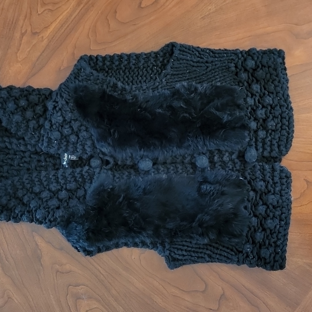LE CHATEAU knit + fur hooded vest